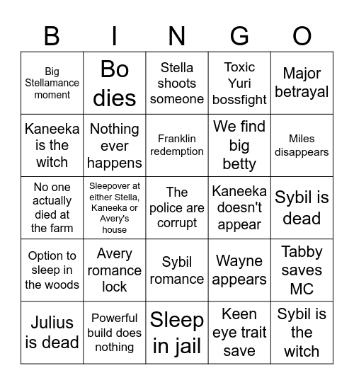 Scarlet hollow Firday part 2 Bingo Card