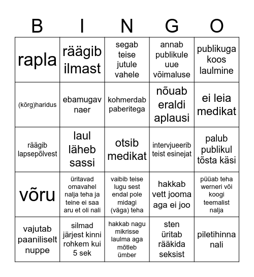 KAISA JA STENNU BINGO Card
