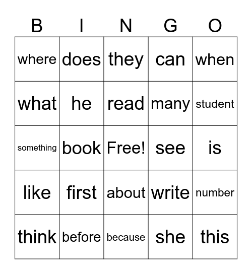 ACCESS Prep Eye Words Bingo Card