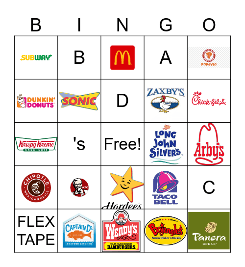 Fast Food Bingo Card