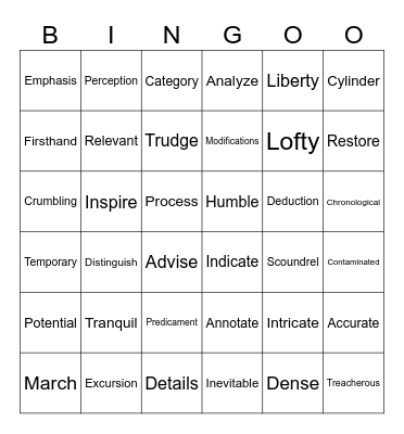 4th CKLA VOCAB Bingo Card