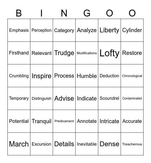 4th CKLA VOCAB Bingo Card