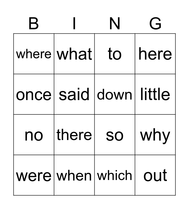 Kindergarten Eye Words (Unit 9) Bingo Card