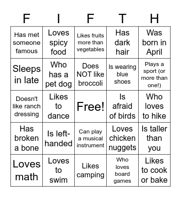 Find Someone Who Bingo Card