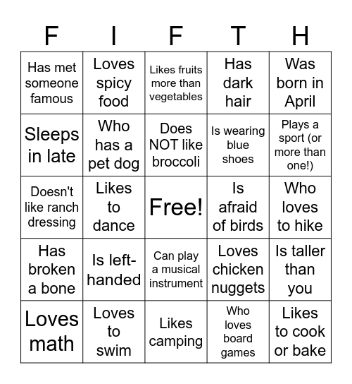 Find Someone Who Bingo Card