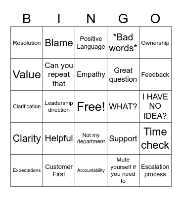 CUSTOMER SERVICE Bingo Card