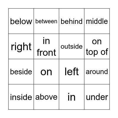 French Prepositions Bingo Card