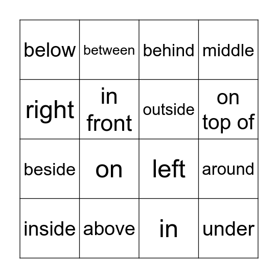 French Prepositions Bingo Card