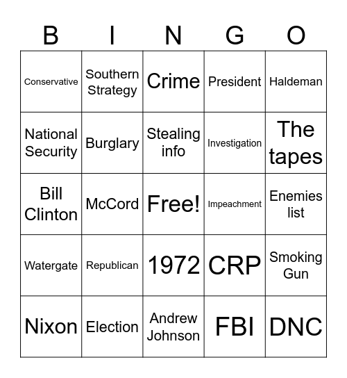 Watergate Bingo Card