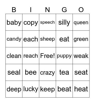 E and A Vowel Team Bingo Card