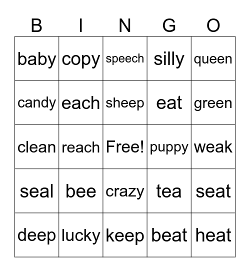 E and A Vowel Team Bingo Card