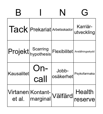 Tillfällig Bingo!! Bingo Card