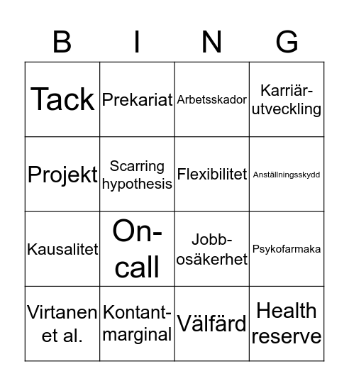 Tillfällig Bingo!! Bingo Card