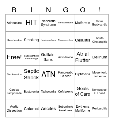 Medical Bingo Card