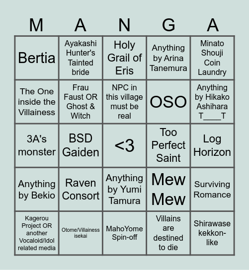 Manga 2026 Bingo Card