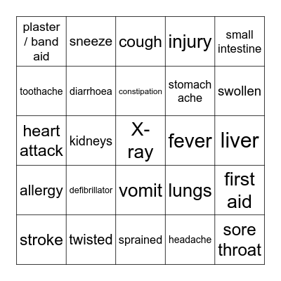 Health problems Bingo Card