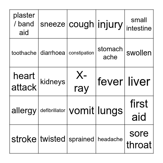 Health problems Bingo Card