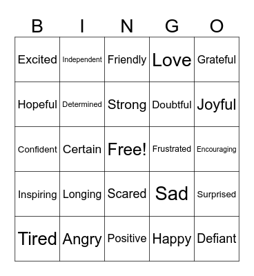 Emotional Songs Bingo Card
