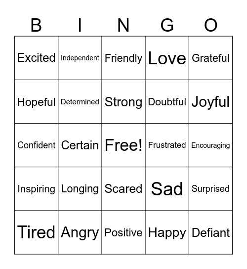 Emotional Songs Bingo Card