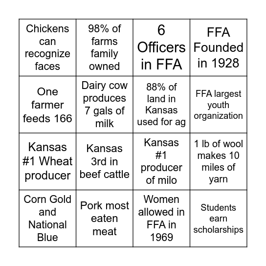 2026 FFA Week Bingo Card