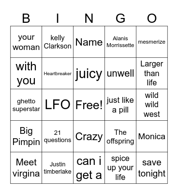 JAM with me Bingo Card