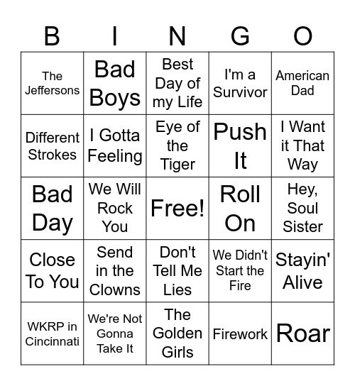 Song Bingo Card