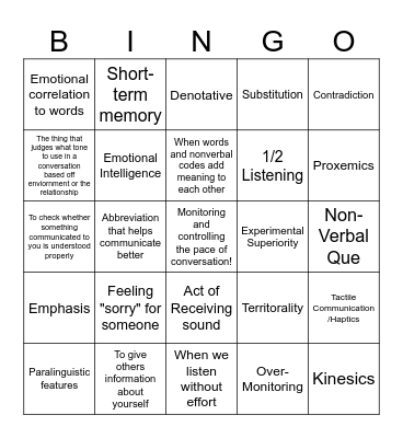COM Bingo Card