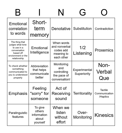 COM Bingo Card