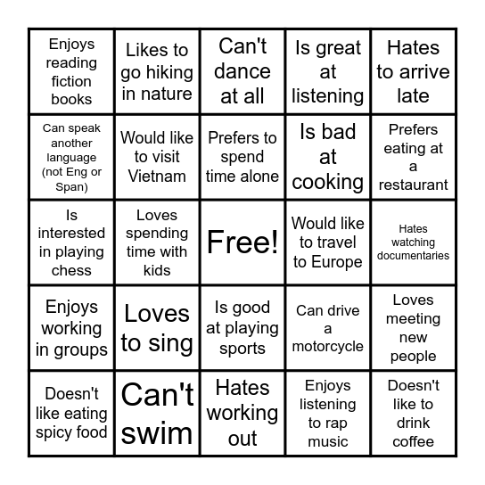 Find someone who... Bingo Card