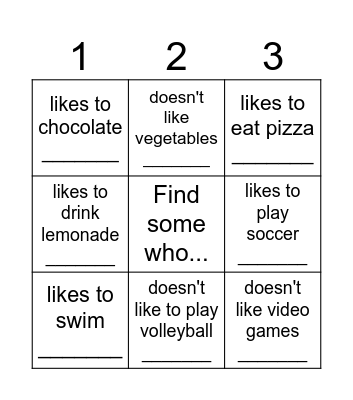 Do you like...? Yes, I do - No, I don't Bingo Card