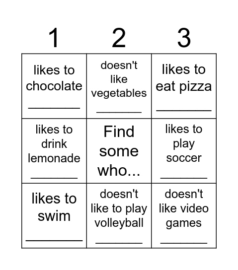 Do you like...? Yes, I do - No, I don't Bingo Card