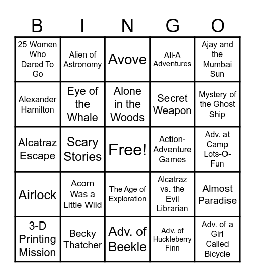 Book An Adventure Bingo Card