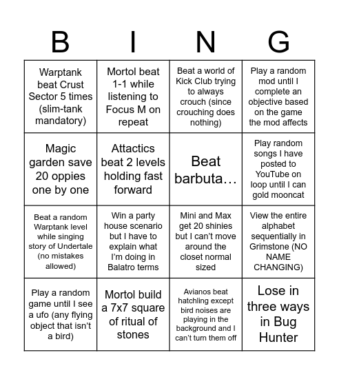UFO Shifty Bingo Card