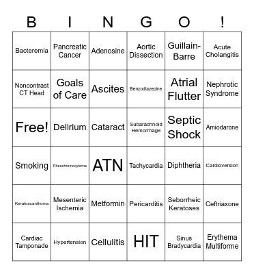 Medical Bingo Card