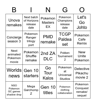 Pokemon Day Copium Bingo Card