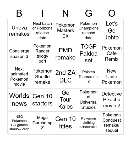 Pokemon Day Copium Bingo Card