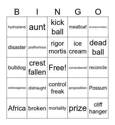 Dead Possums are Fair Game Bingo Card