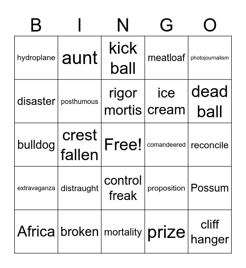 Dead Possums are Fair Game Bingo Card