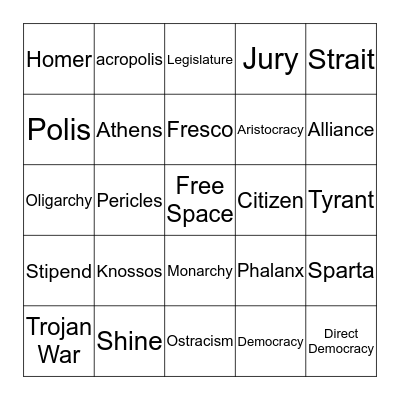 Ancient Greece Bingo Card