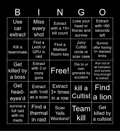 Escape From Tarkov HennyPt2 Bingo Card