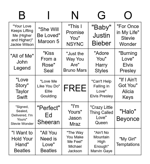 Valentine's Day Musical Bingo Card