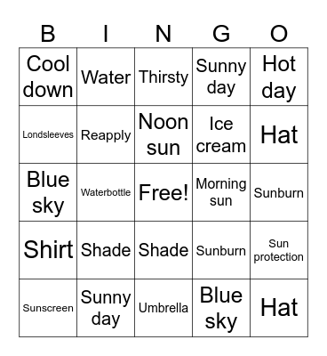 Sun Safety Bingo Card