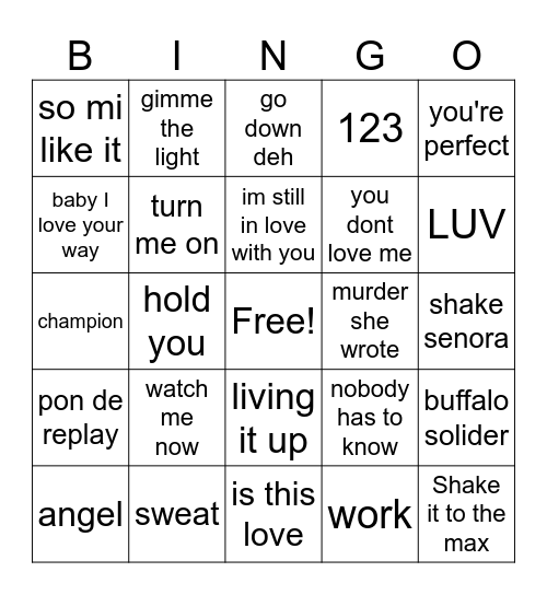 Dancehall Reggae Bingo Card