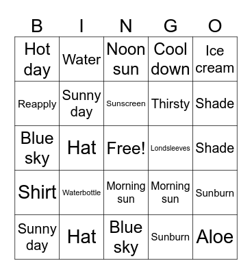 Sun Safety Bingo Card