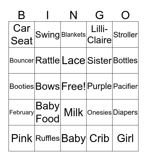 Baby Bingo Card