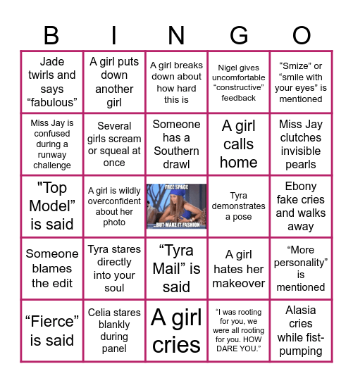 America's Next Top Bingo Board Bingo Card