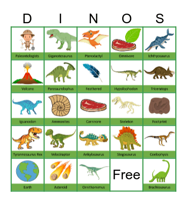 Dinosaur Bingo Card