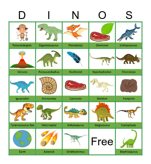 Dinosaur Bingo Card