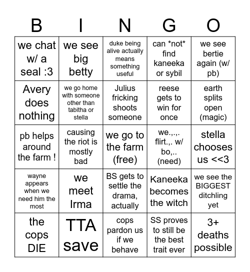 episode 5 part 2 Bingo Card