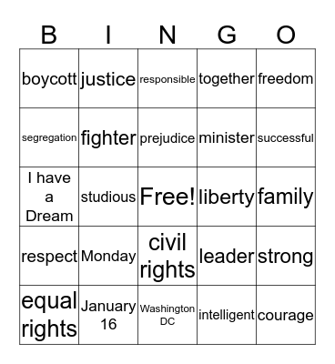 Martin Luther King Jr Bingo Card